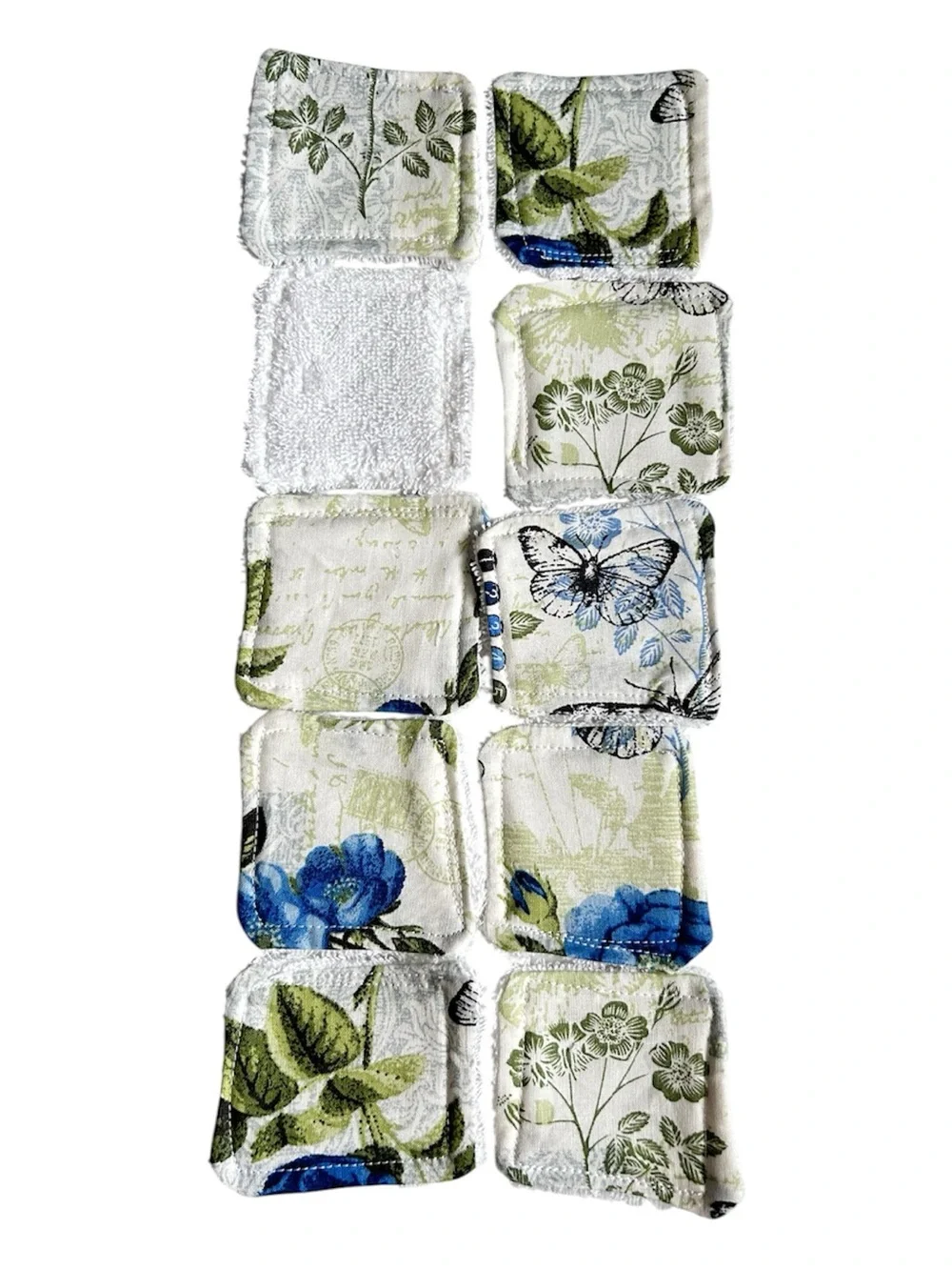 Hand Crafted Eco Friendly Reusable 10 Facial Makeup Wipes Cotton Terry Cloth